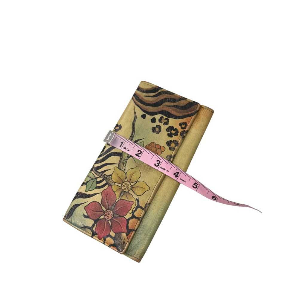Anuschka Hand Painted Leather Trifold Wallet Floral Animal Print Multi Color - Picture 10 of 10